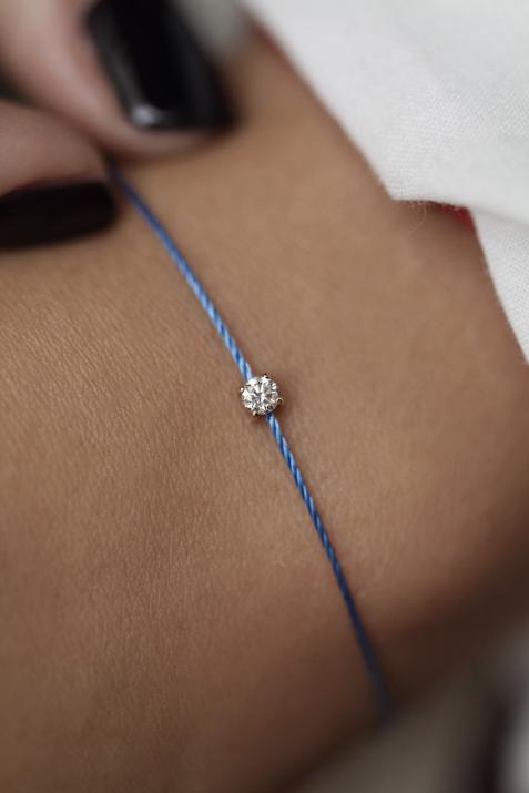 Solitaire 0.08克拉圆形钻石黄金绳制女士手链 - Redline - 0++