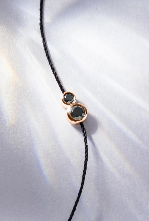 Infinite Kcolor 0.15克拉圆形黑钻玫瑰金绳制女士手链 - Redline - 0++