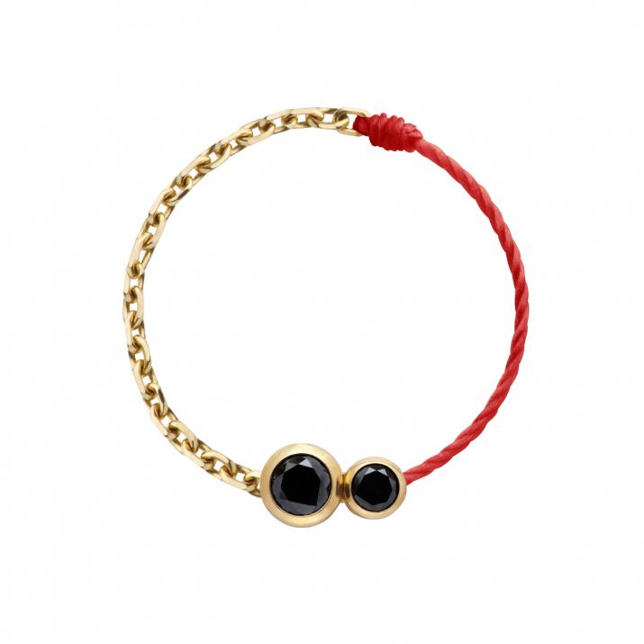 Infinite Kcolor 0.15克拉圆形黑钻黄金绳制戒指 - Redline