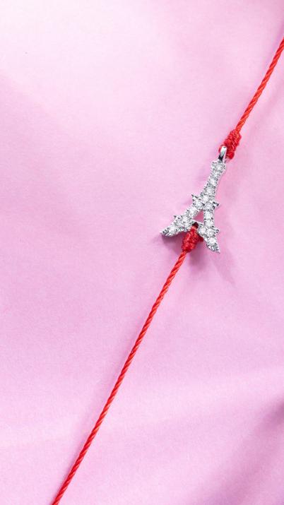 Mademoiselle Paris 0.05克拉巴黎铁塔圆形钻石白金绳制女士手链 - Redline - 0++