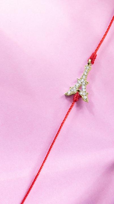 Mademoiselle Paris 0.05克拉巴黎铁塔圆形钻石黄金绳制女士手链 - Redline - 0++