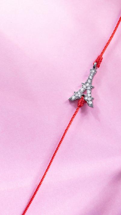 Mademoiselle Paris 0.05克拉巴黎铁塔圆形钻石黑金绳制女士手链 - Redline - 0++