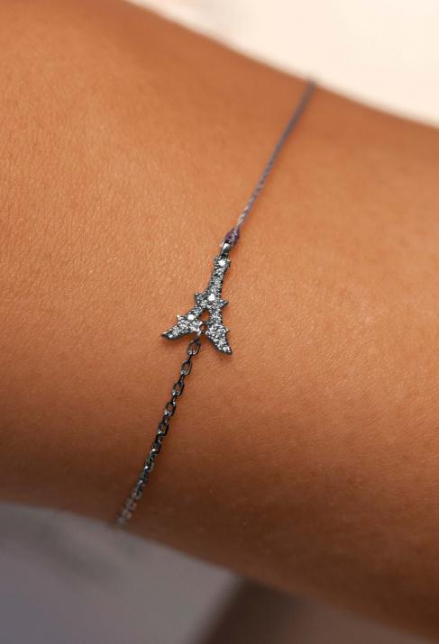 Mademoiselle Paris 0.05克拉巴黎铁塔圆形钻石黑金半绳半链女士手链 - Redline - 0++