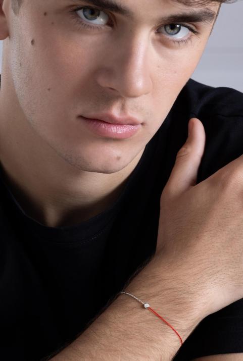 Pure 0.10克拉圆形钻石白金半绳半链男士手链 - Redline - 0++