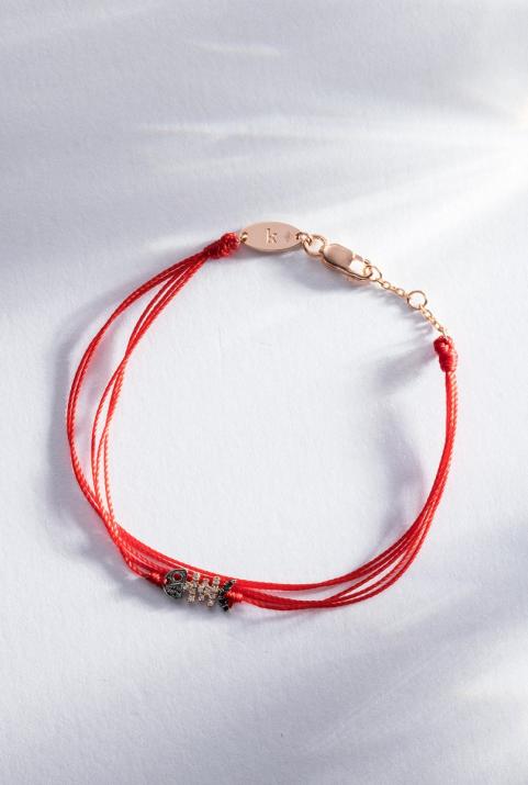 Blup Blup Black&White Brodé 0.065克拉鱼骨圆形钻石玫瑰金多绳女士手链 - Redline - 0++