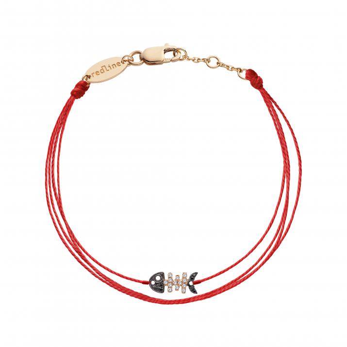 Blup Blup Black&White Brodé 0.065克拉鱼骨圆形钻石玫瑰金多绳女士手链 - Redline - 0++