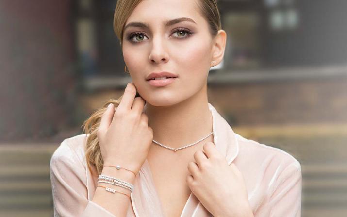 Diamond & Pearl Pure (S) 0.10克拉圆形钻石黑金绳制女士手链 - Redline - 0++