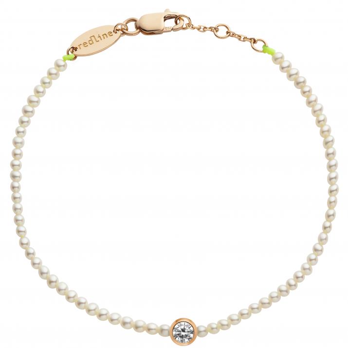 Diamond & Pearl Pure (S) 0.10克拉圆形钻石玫瑰金绳制女士手链 - Redline - 0++