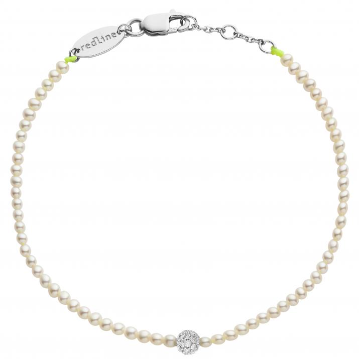Diamond & Pearl Pompon (S) 0.19克拉圆形钻石白金绳制女士手链 - Redline - 0++