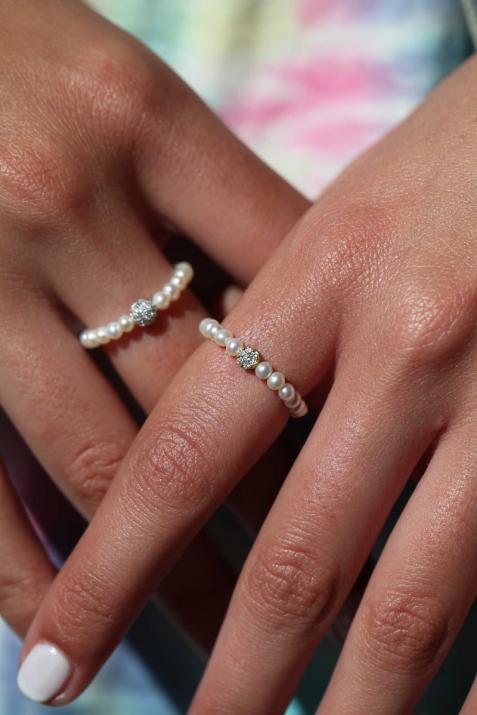 Diamond & Pearl Illusion 0.05克拉圆形钻石黄金绳制戒指 - Redline - 0++