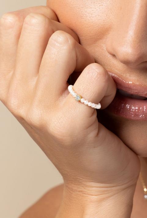 Diamond & Pearl Illusion 0.05克拉圆形钻石黄金绳制戒指 - Redline - 0++