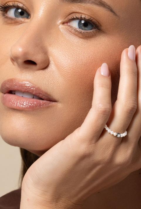 Diamond & Pearl Bb Pure 0.05克拉圆形钻石黑金绳制戒指 - Redline - 0++