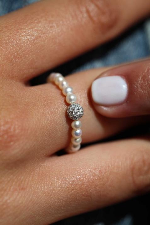 Diamond & Pearl Pompon 0.19克拉圆形钻石玫瑰金绳制戒指 - Redline - 0++