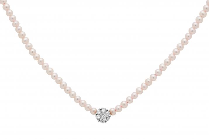 Diamond & Pearl Illusion 0.05克拉圆形钻石白金绳制女士项链 - Redline - 0++