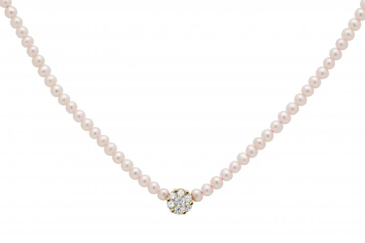 Diamond & Pearl Illusion 0.05克拉圆形钻石黄金绳制女士项链 - Redline - 0++