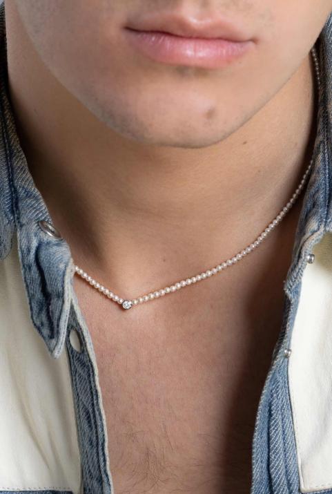 女人项链钻石和珍珠纯净的白金 - Redline - 0++