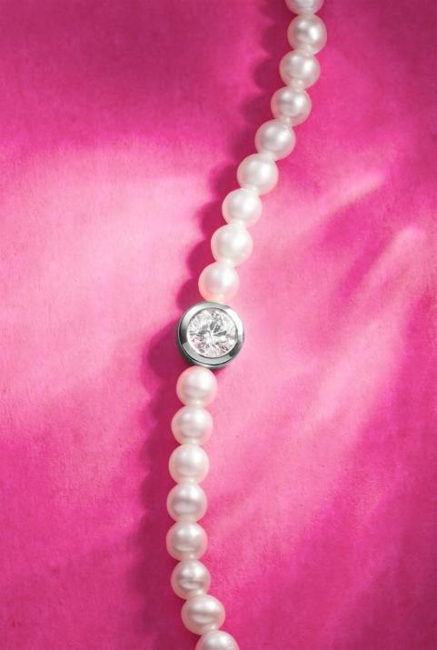 Diamond & Pearl Pure (M) 0.10克拉圆形钻石黑金绳制女士手链 - Redline - 0++