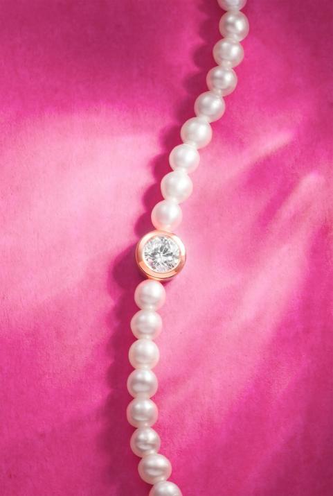 Diamond & Pearl Pure (M) 0.10克拉圆形钻石玫瑰金绳制女士手链 - Redline - 0++