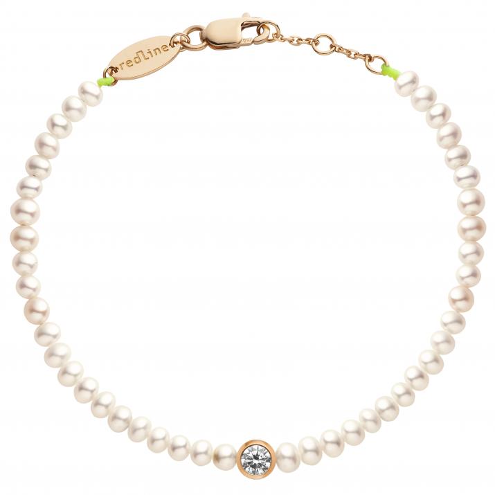 Diamond & Pearl Pure (M) 0.10克拉圆形钻石玫瑰金绳制女士手链 - Redline - 0++