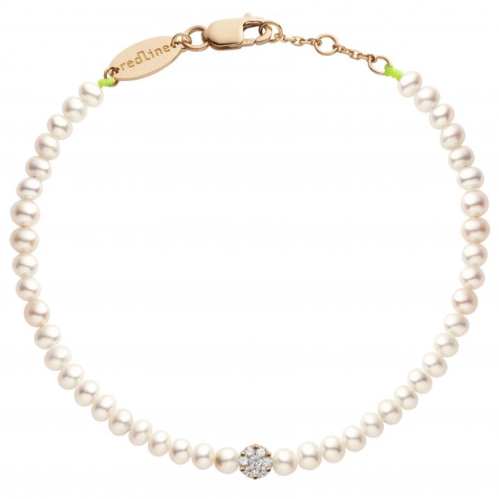 Diamond & Pearl Illusion (M) 0.05克拉圆形钻石玫瑰金绳制女士手链 - Redline - 0++