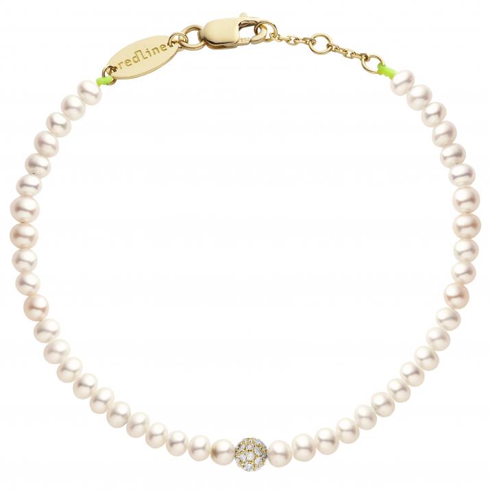 Diamond & Pearl (M) Pompon 0.19克拉圆形钻石黄金绳制女士手链 - Redline - 0++