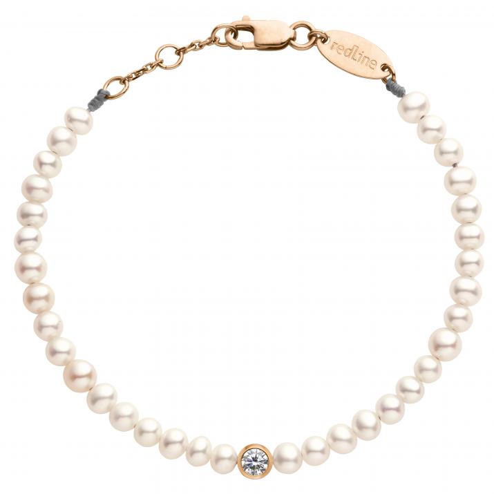 Diamond & Pearl Pure (L) 0.10克拉圆形钻石玫瑰金绳制女士手链 - Redline - 0++