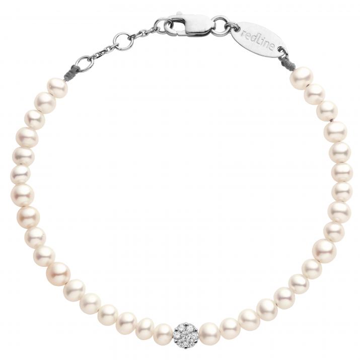 Diamond & Pearl Illusion (L) 0.05克拉圆形钻石白金绳制女士手链 - Redline - 0++