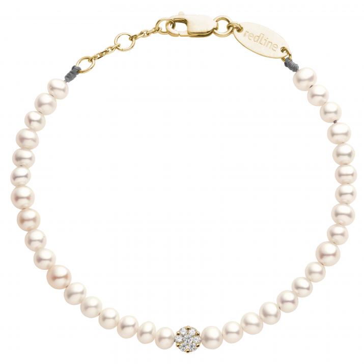 Diamond & Pearl Illusion (L) 0.05克拉圆形钻石黄金绳制女士手链 - Redline - 0++