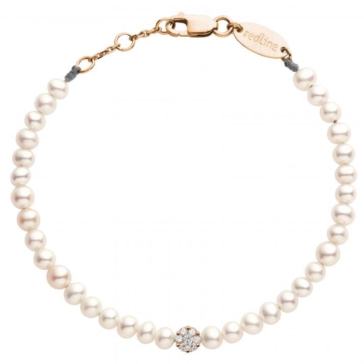 Diamond & Pearl Illusion (L) 0.05克拉圆形钻石玫瑰金绳制女士手链 - Redline - 0++