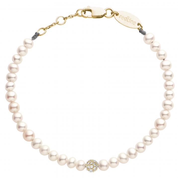 Diamond & Pearl Pompon (L) 0.19克拉圆形钻石黄金绳制女士手链 - Redline - 0++