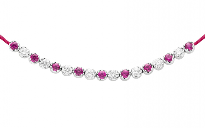 Marilyn Rubis Diamants 0.16克拉圆形钻石红宝石白金绳制女士手链 - Redline - 0++