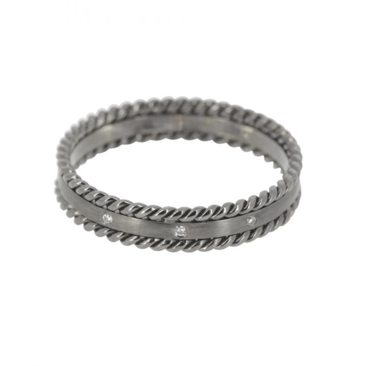 Amoureux (Brossé) 0.06克拉圆形钻石黑金戒指 - Redline - 0++