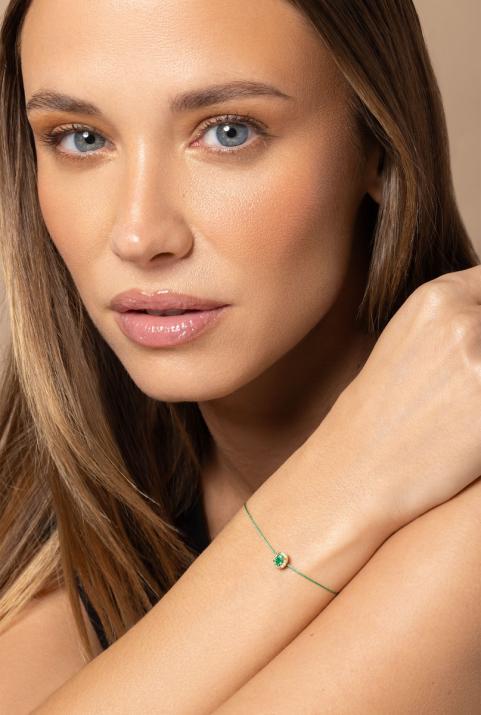 Diva Émeraude 0.06克拉椭圆形钻石祖母绿黄金绳制女士手链 - Redline - 0++