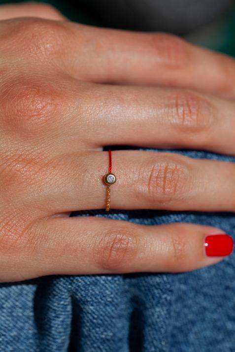 Minimaliste 0.02克拉圆形钻石黄金半绳半链戒指 - Redline - 0++