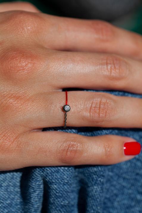 Minimaliste 0.02克拉圆形钻石黑金半绳半链戒指 - Redline - 0++