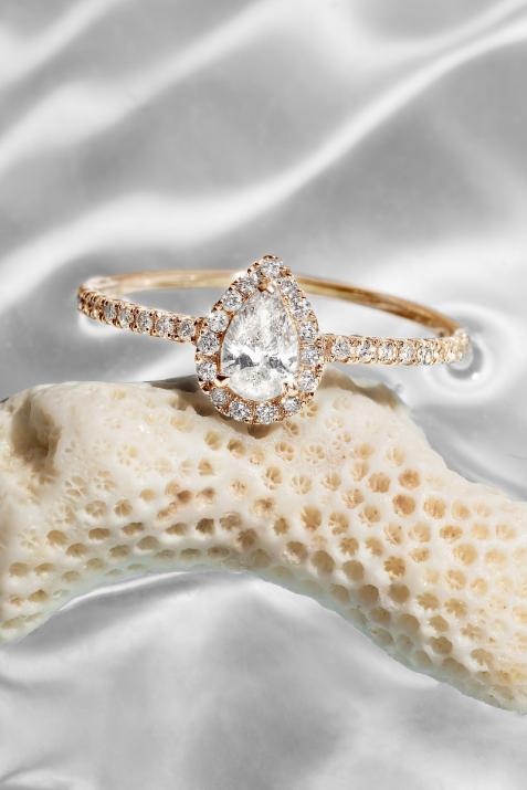 Tendresse 0.43克拉水滴形钻石玫瑰金戒指 - Redline - 0++