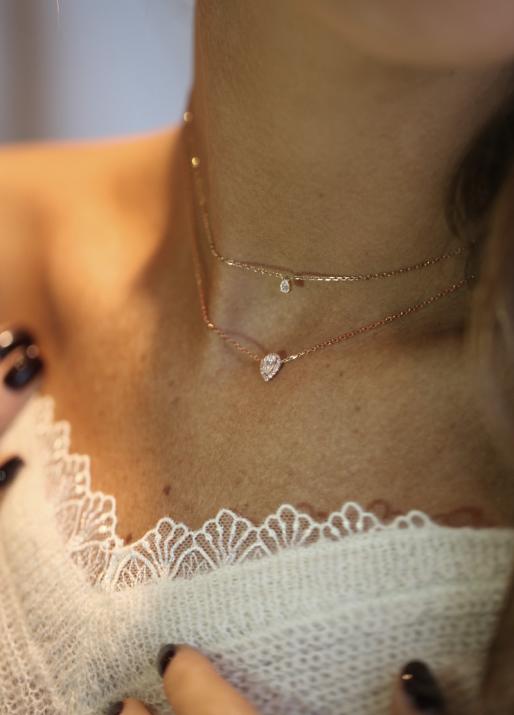 Tendresse 0.34克拉水滴形钻石玫瑰金链制女士项链 - Redline - 0++