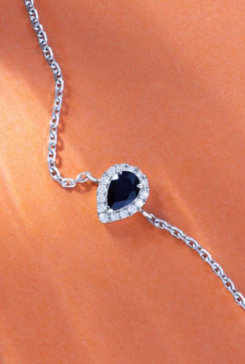 Tendresse Onyx 0.07克拉水滴形钻石白金链制女士手链 - Redline - 0++