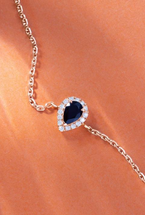 Tendresse Onyx 0.07克拉水滴形钻石玫瑰金链制女士手链 - Redline - 0++