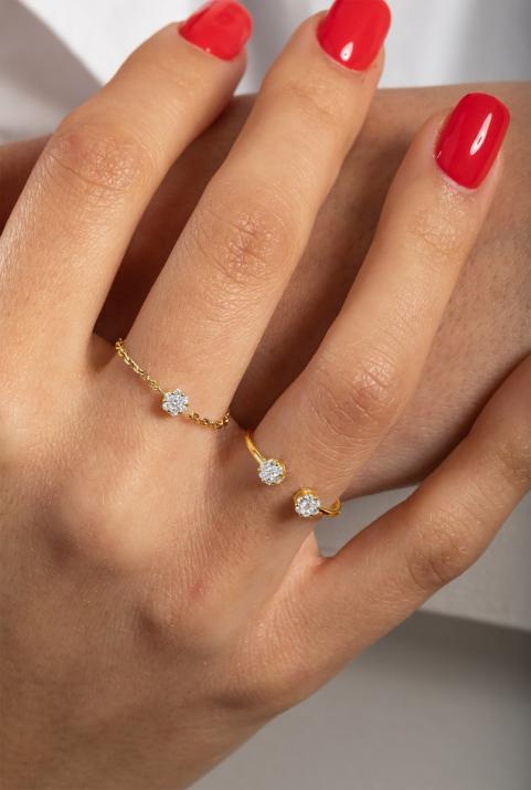 Si Audacieuse Illusion 0.10克拉圆形钻石黄金戒指 - Redline - 0++