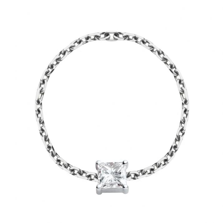 Princesse 0.11克拉方形钻石白金戒指 - Redline - 0++