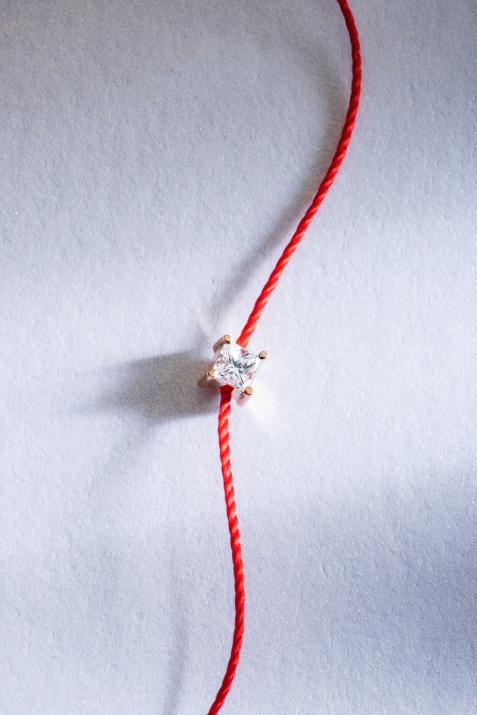 Princesse 0.11克拉方形钻石玫瑰金绳制女士手链 - Redline - 0++