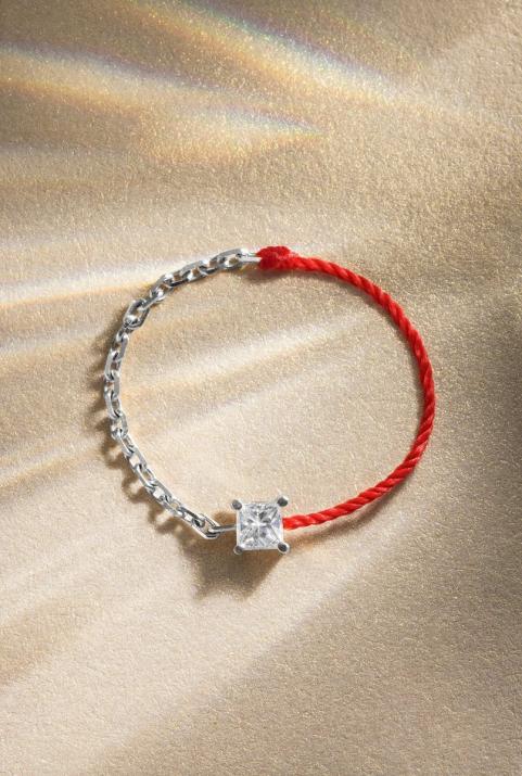 Princesse 0.11克拉方形钻石白金半绳半链戒指 - Redline - 0++