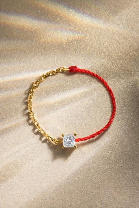 Princesse 0.11克拉方形钻石黄金半绳半链戒指 - Redline - 0++