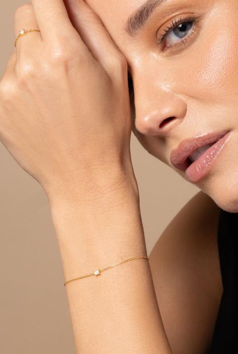 Princesse 0.11克拉方形钻石玫瑰金链制女士手链 - Redline - 0++