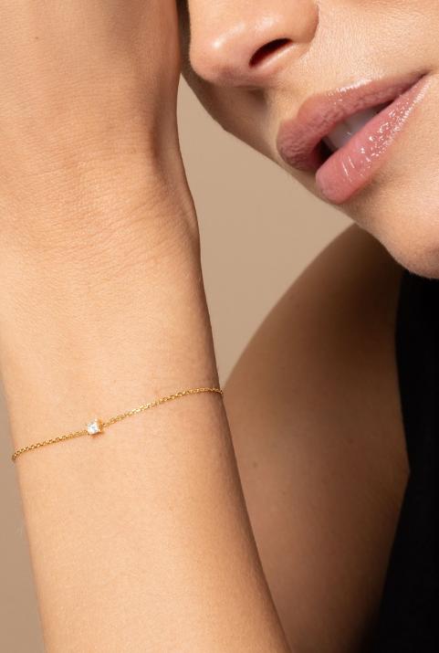 Princesse 0.11克拉方形钻石黄金链制女士手链 - Redline - 0++