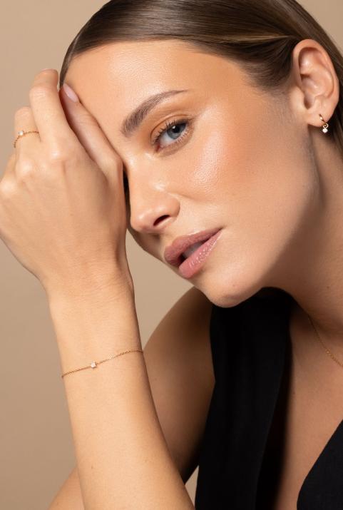 Princesse 0.11克拉方形钻石玫瑰金链制女士手链 - Redline - 0++