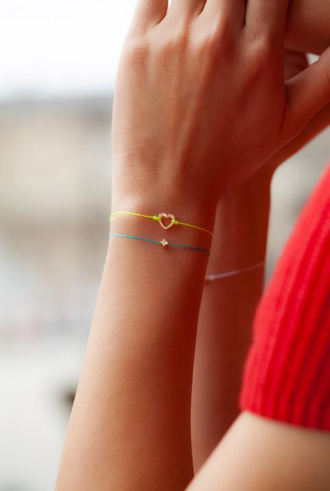 Ly 0.05克拉爱心圆形钻石黄金绳制女士手链 - Redline - 0++