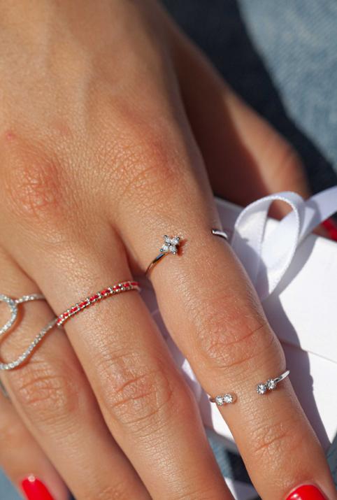 Shiny 0.056克拉圆形钻石玫瑰金开口戒指 - Redline - 0++