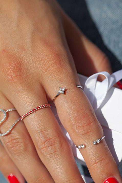 Shiny 0.056克拉圆形钻石白金开口戒指 - Redline - 0++